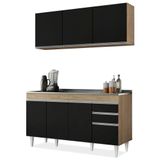 Armário Aéreo E Balcão Pia Inox 150cm Castanho/preto