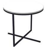Mesa Lateral Redonda Volpi Artesano 50 Cm (largura) Em Mdp Estrutura Preta Metálica Em Aço Branco