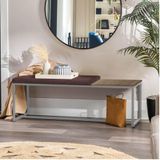 Banco Recamier Puff London 160cm Industrial Prata Corino Marrom Tampo Quadrado Mdf Rústico - Ahazzo Móveis