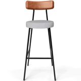 Banqueta Alta Bar Cozinha Sala De Jantar Aço Milão L02 Couríssimo Camel Linho Cinza - Lyam Decor