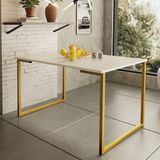 Mesa De Jantar Estilo Industrial Dourado Off White