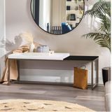 Banco Recamier Puff London 195cm Industrial Marrom Sintético Branco Tampo Quadrado Mdf Preto - Ahazzo Móveis