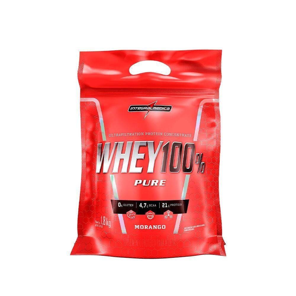 Whey 100% Pure 1,8kg Pouch Integralmedica - Morango Morango