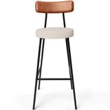 Banqueta Alta Bar Cozinha Sala De Jantar Aço Milão L02 Couríssimo Camel Linho Cru - Lyam Decor