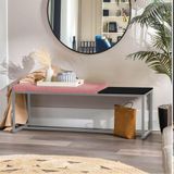 Banco Recamier Puff London 160cm Industrial Prata Suede Rose Tampo Quadrado Mdf Preto - Ahazzo Móveis