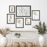 Kit Quadros Suaves Flores Branco Com Dourado - 6 Peças
