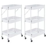 Kit 2 Carrinho Multiuso Organizador Dobrável Com 3 Prateleiras - Branco