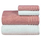 Jogo De Toalha Gigante Fio Penteado 4 Peças - Twist - Rosa + Branco