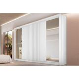 Guarda Roupa Casal 3 Portas De Correr 1 Ripada E 6 Gavetas C-2 Espelhos Vitória Branco Acetinado