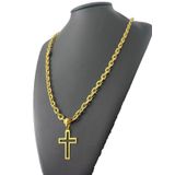 Cordão Cadeado 6mm + Pingente Cruz Banhado Ouro 70cm