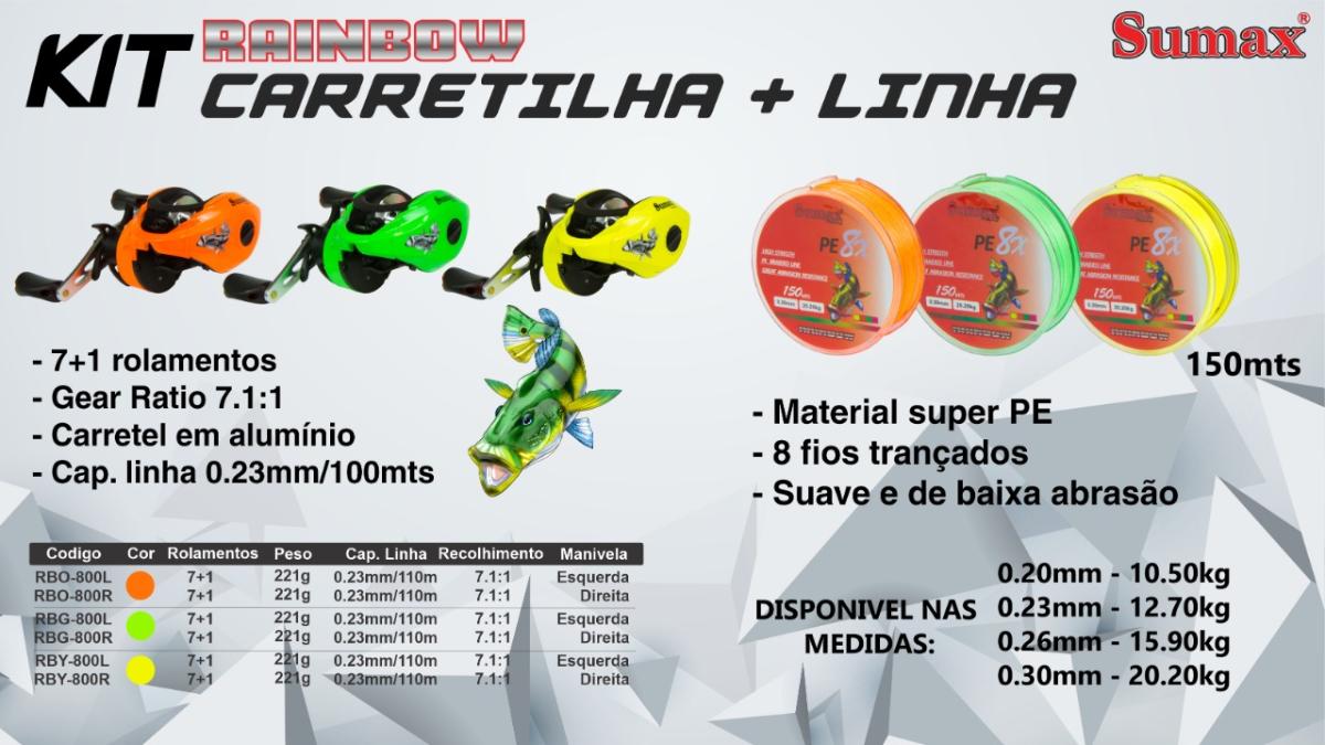 CARRETILHA SUMAX RAINBOW 7+1 ROLAMENTO + LINHA DE BRINDE