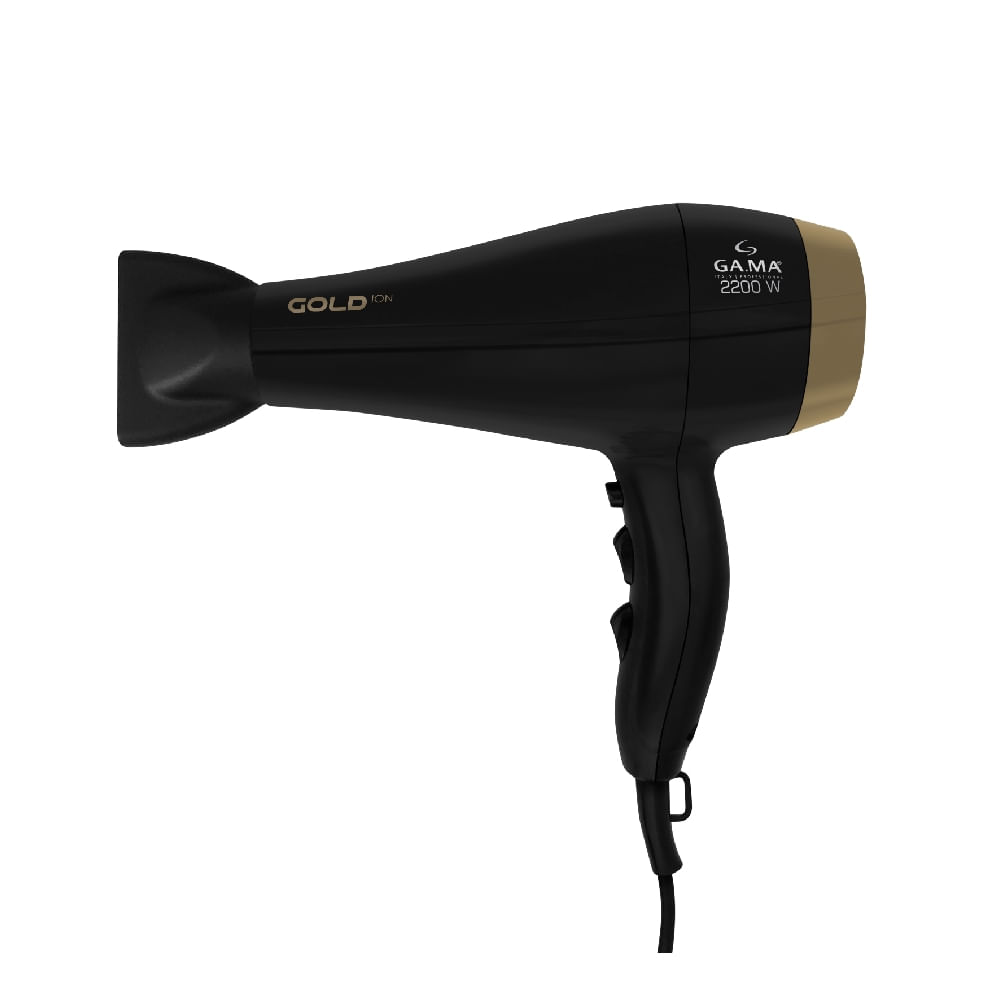 Secador De Cabelo Gama 2200w Gold Motor Ac Profissional 2 Velocidades Preto