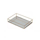 Bandeja Metal Com Espelho Lavabo Banheiro Dourado 20cmx12cm