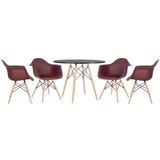 Mesa Redonda Eames 100 Cm Preto + 4 Cadeiras Eiffel Daw Marrom Marrom