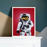 Quadro Astronauta Pop Art 24x18cm Moldura Branca