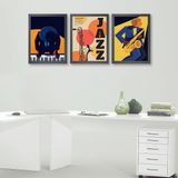 Kit 3 Quadros Músicos Jazz 33x24cm - Madeira Branca
