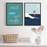 Kit 2 Quadros Surf Mar, Moldura Branca, 24x18cm - Decoração Quarto, Sala, Cozinha |