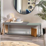 Banco Recamier Puff London 195cm Cinza Corino Cinza Tampo Quadrado Mdf Verde - Ahazzo Móveis