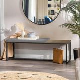 Banco Recamier Puff London 195cm Preto Corino Cinza Tampo Quadrado Mdf Imbuia - Ahazzo Móveis