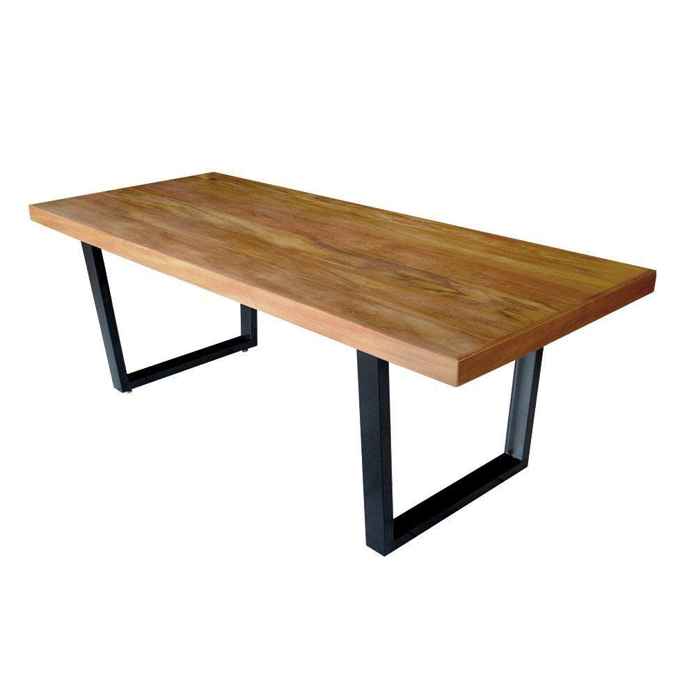 Mesa Industrial Lanna Madeira Maciça Com Ferragem Preta 3,00 X 1,00 Preto