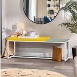 Banco Recamier Puff London 195cm Branco Corino Amarelo Tampo Quadrado Mdf Verde - Ahazzo Móveis