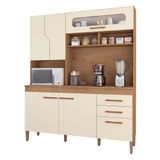 Cozinha Compacta 160cm Com 6 Portas E 2 Gavetas Multimóveis Cr20111 Canelato Rústico/nat Off White