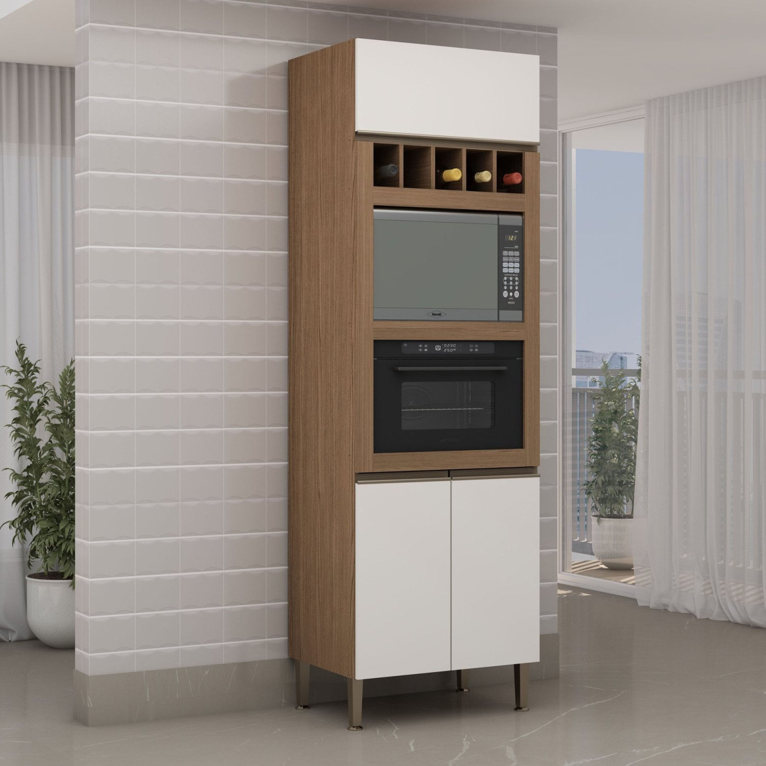 Torre Para Cozinha Para Microondas E Forno Com Adega Genialflex Ébano/off White