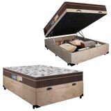 Cama Box Baú Casal + Colchão Espuma Orthoface Polar 138x188x69cm Bege - Suporta Até 120kg Por Pessoa