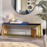 Banco Recamier Puff London 140cm Dourado Suede Azul Marinho Tampo Quadrado Mdf Preto - Ahazzo Móveis