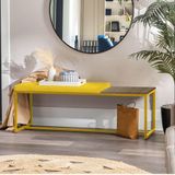 Banco Recamier Puff London 195cm Dourado Corino Amarelo Mdf Marmorizado - Ahazzo Móveis