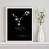 Quadro Decorativo Constelação Peixes 33x24cm - Vidro E Moldura Branca