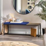 Banco Recamier Puff London 160cm Preto Suede Azul Marinho Tampo Quadrado Mdf Imbuia - Ahazzo Móveis