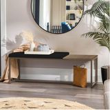 Banco Recamier Puff London 160cm Marrom Corino Preto Tampo Quadrado Mdf Nogal - Ahazzo Móveis