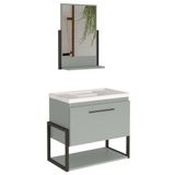 Gabinete De Banheiro Com Cuba E Espelheira Metalo 60cm Pistache - Mgm