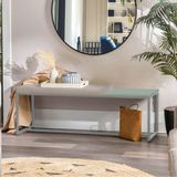 Banco Recamier Puff London 160cm Prata Sintético Bege Tampo Quadrado Mdf Verde - Ahazzo Móveis