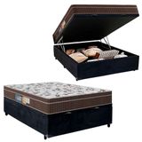 Cama Box Baú Casal + Colchão Espuma Orthoface Polar 138x188x69cm Preto - Suporta Até 120kg Por Pessoa