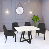 Mesa De Jantar Pérola 1,2m Off White Com 4 Cadeiras Elisa Veludo Preto Madeira Maciça Preto