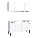 Conjunto Cozinha Jupter 100% Aço 1.50 Mt -gabinete + Armario Aereo - Cozimax Branco