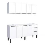 Conjunto Cozinha Jupter 100% Aço 1.80 Mt -gabinete + Armario Aereo 5 Portas - Cozimax Branco