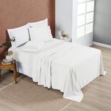 Lençol Casal Queen London Bordado Inglês 200 Fios 04 Pçs Off White
