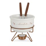 Conjunto Aparelho De Fondue Chocolate Porcelana Casal 5 Peças Doce Frutas Cerâmica