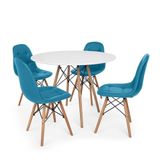 Mesa Eiffel Branca 120cm e 4 Cadeiras Charles Eames Turquesa