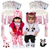 Bonecas Bebê Reborn Gêmeas - Vinil Siliconado - Cor Bege - 46cm
