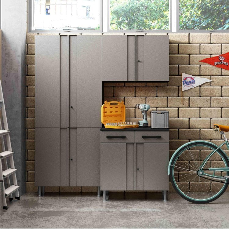 Conjunto 2 Armários Multiuso e Balcão Multibox Telasul Cinza