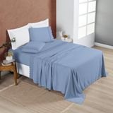 Lençol Casal Queen London Bordado Inglês 200 Fios 04 Pçs Azul