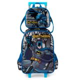 Mochila De Rodinhas + Lancheira Batman Moto Azul Escolar