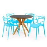 Conjunto Mesa De Jantar Redonda Marci Premium Preta 100cm Com 4 Cadeiras Allegra - Azul