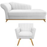 Kit Diva Recamier Vanessa 185cm Lado Direito E 01 Poltrona Laura Suede Branco