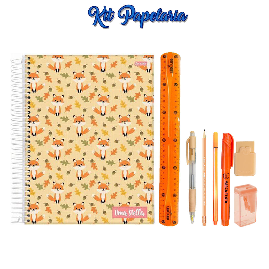 Kit Papelaria Tons de Laranja Cor Laranja Escolar Neon Pastel