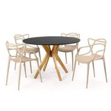 Conjunto Mesa De Jantar Redonda Marci Preta 120cm Com 4 Cadeiras Allegra - Nude